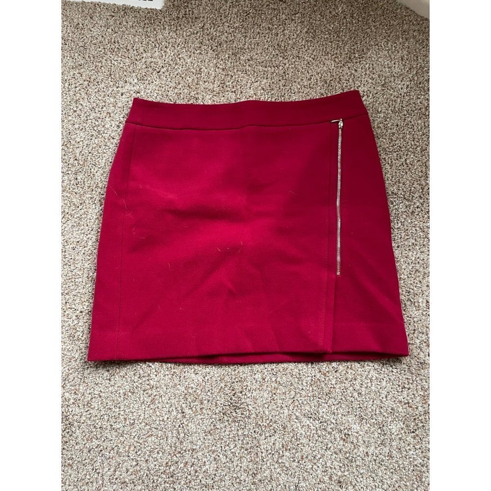 White House Black Market Asymmetrical Wool Mini Skirt  Size 14 Red